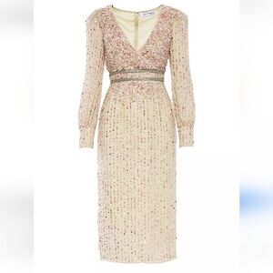 Mac Duggal Sequined V Neck Bishop Sleeve Dress NWT Size 4 MSRP $498